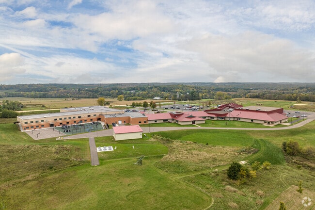 Spring Valley Schools are surrounded by a large green space.