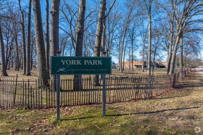 York Park's sign lights up at the front of the park.