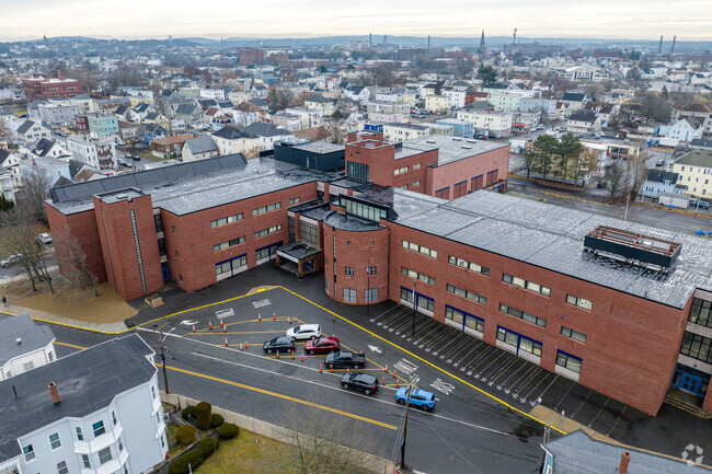 An aerial overview of the Arlington Middle School in Lawrence, MA.