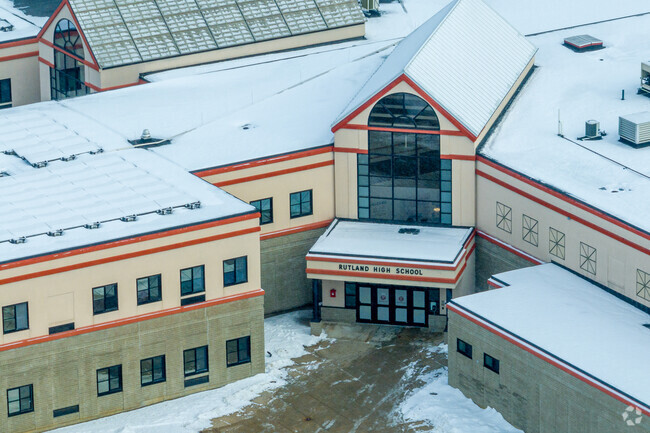 The main entrance to the Rutland High School in Rutland, VT.