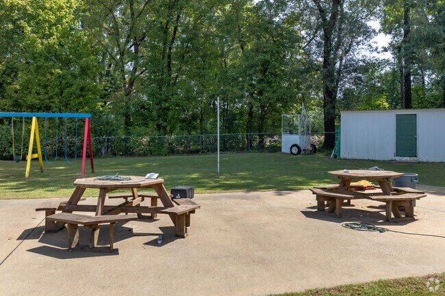 Students have an outdoor lunch area at Calvary Baptist School in Coldwater.