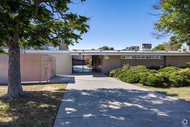 An entrance view of Lewis Middle School in Allied Gardens.