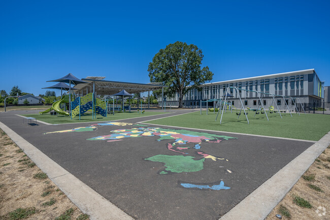 Expansive play area at Vose Elementary School in the neighborhood of Vose in Beaverton, OR.