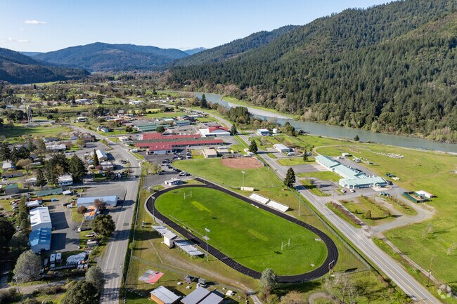 Hoopa Valley High School  offers a sprawling campus when viewed from above.