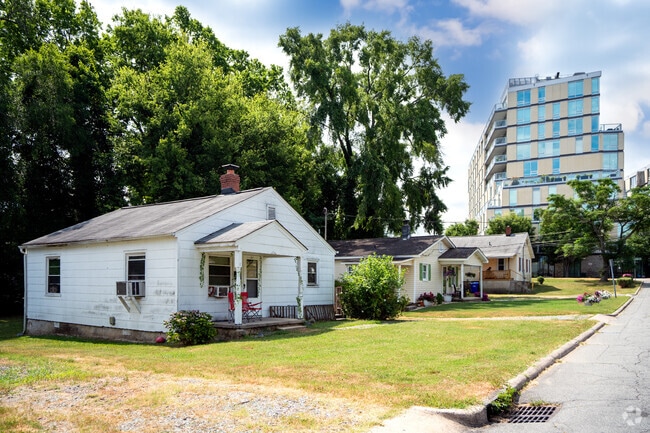 Small bungalows sit close to newer high-rise condominiums of the Northside neighborhood.