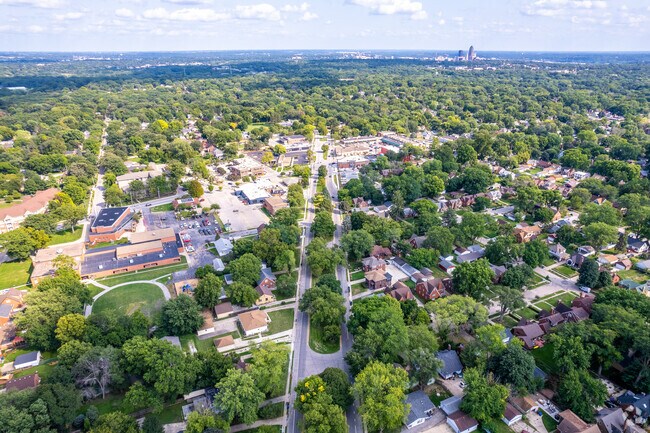 From above, Beaverdale’s layout unfolds with scenic, tree-lined streets leading towards downtown.