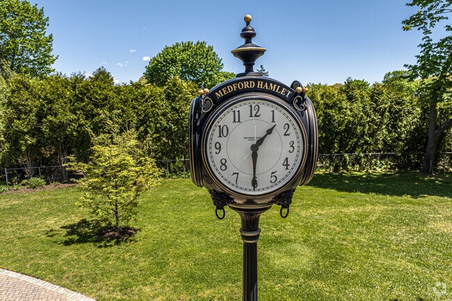 The Medford clock rests inside of Medford Memorial Park.