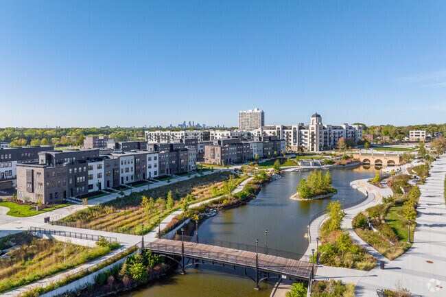 An overview of the park integrated into the The Highland Bridge development in Highland Park.