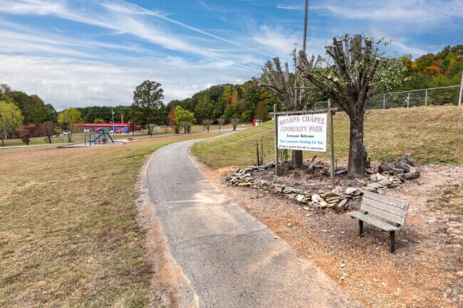 Sharps Chapel Community Park features a running trail, playground, and ball fields.