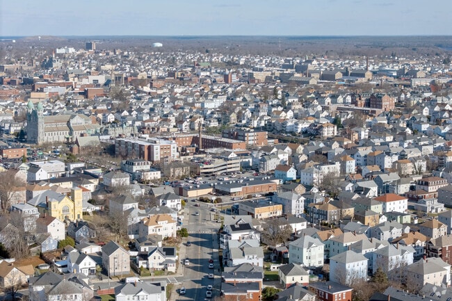 The Father Kelley neighborhood is densely populated and has gridded and angular streets.