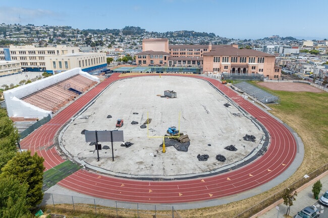 The football field undergoing renovations at Balboa High School in San Francisco.