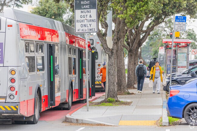 Busy day at the bus stop, the pulse of Anza Vista life.
