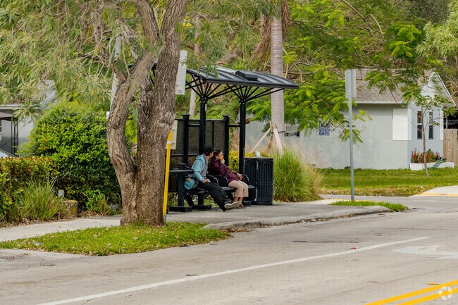 Highland Gardens offers its residents bus stops with covered seating.