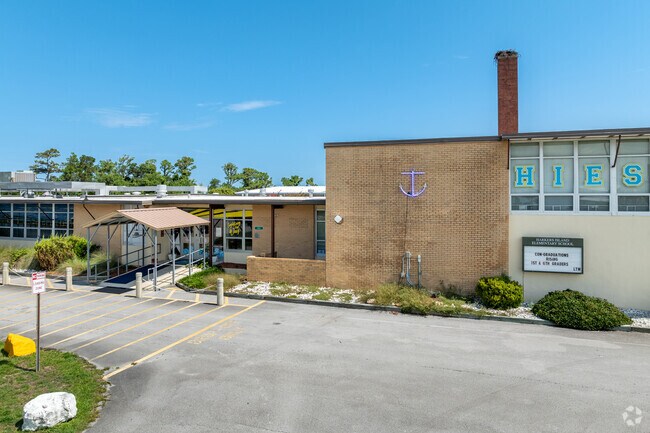Harkers Island Elementary School entrance in Harkers Island, NC.