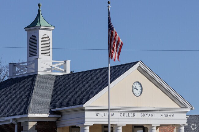 The American flag flies proudly above Bryant Elementary School in Teaneck, NJ.