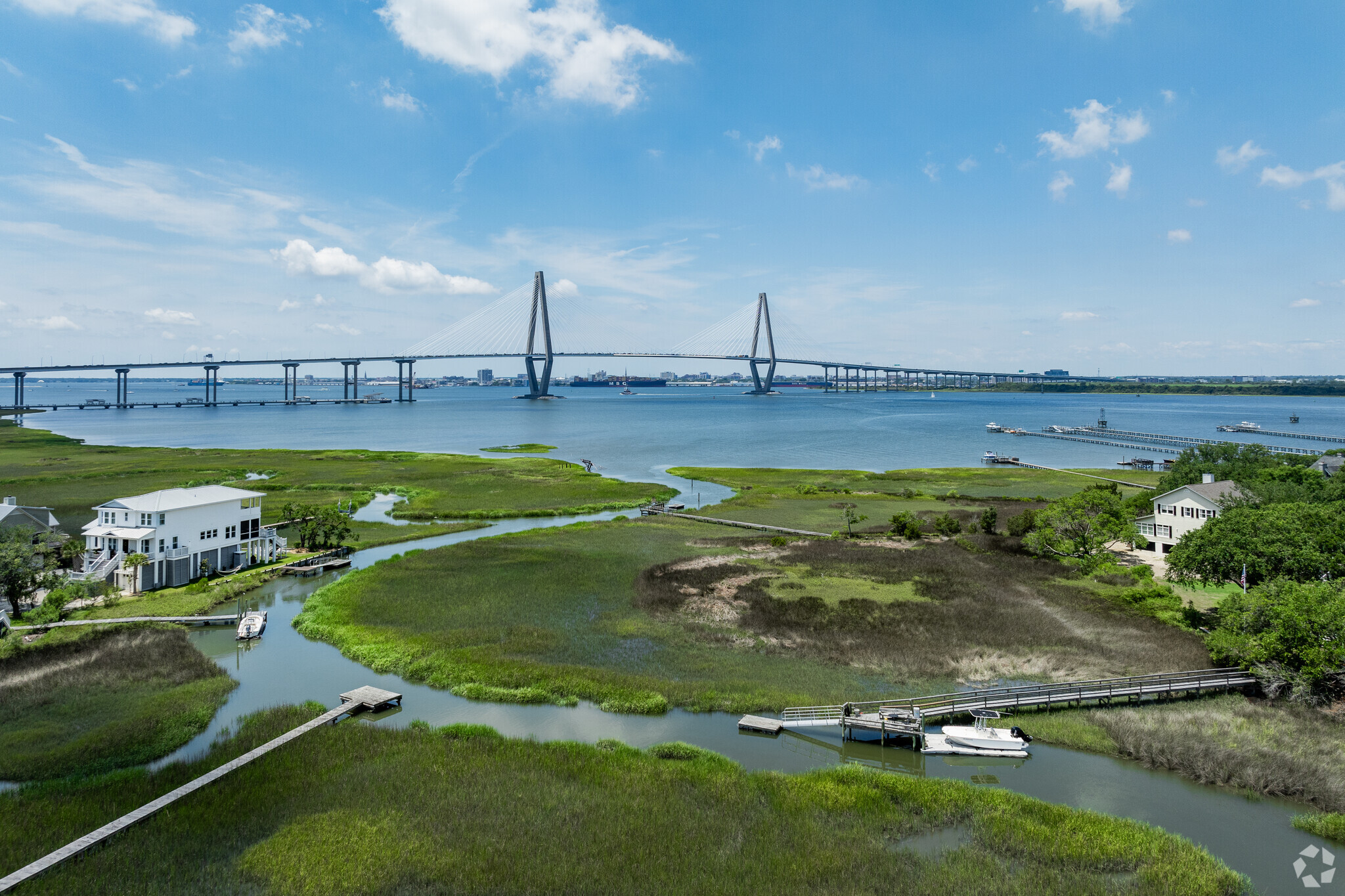 Remley's Point has winding creeks and marshland along the Cooper River.