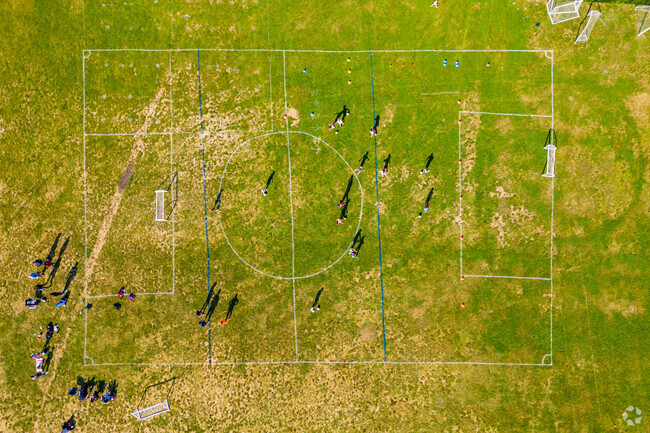 Students gather for a soccer game at Thomas J. Lahey Elementary in Greenlawn.