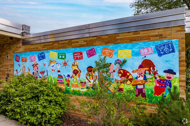 A colorful mural at Milwaukee Spanish Immersion School in Morgan Heights.