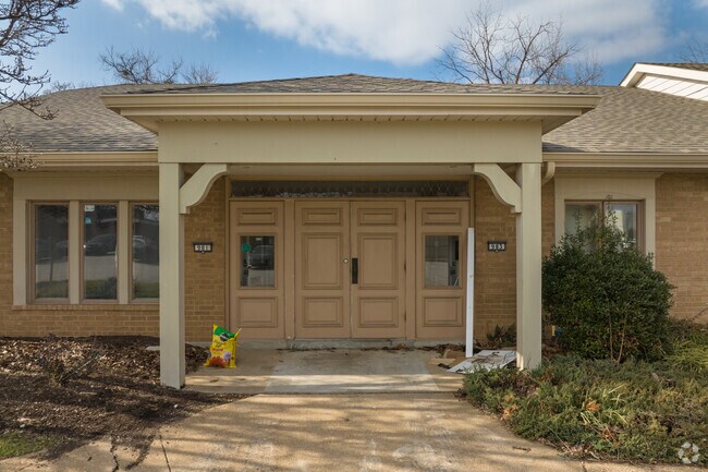 The front entrance to Greenway Academy has nice architecture.