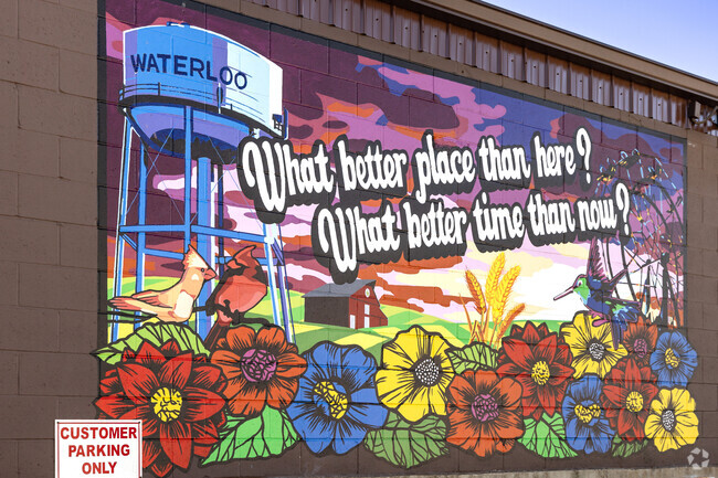 A colorful mural welcomes you to Waterloo, IL, celebrating its small-town charm.