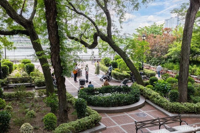 Sutton Place Park offers a tranquil escape along the East River in New York City.