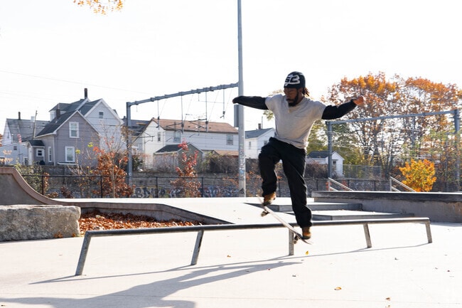 Skateboarders frequent Reservation Road Park in Hyde Park.