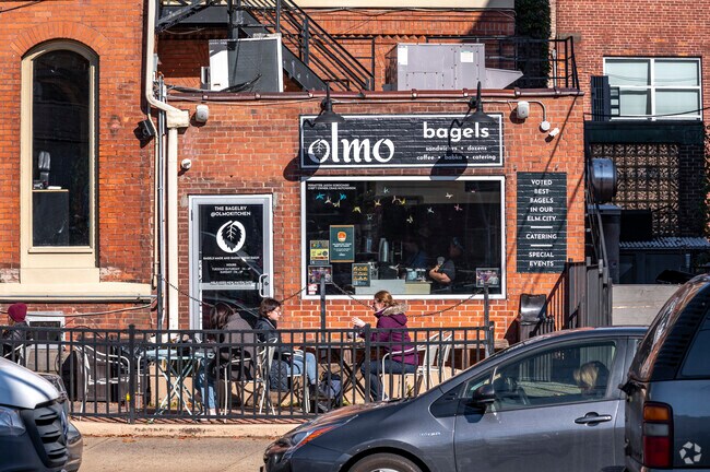 Olmo Bagels has great breakfast and lunch sandwiches and alfresco seating.
