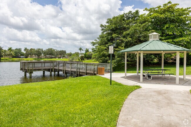 A gazebo and a fishing pier will make your day in Penzance Park.