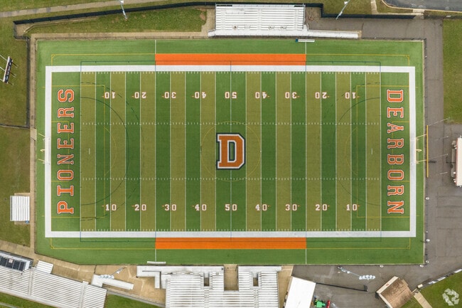 Aerial view of the Dearborn High School football field.