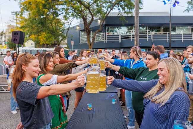 Locals can test their strength in a stein holding contest at the annual Fremont Oktoberfest.