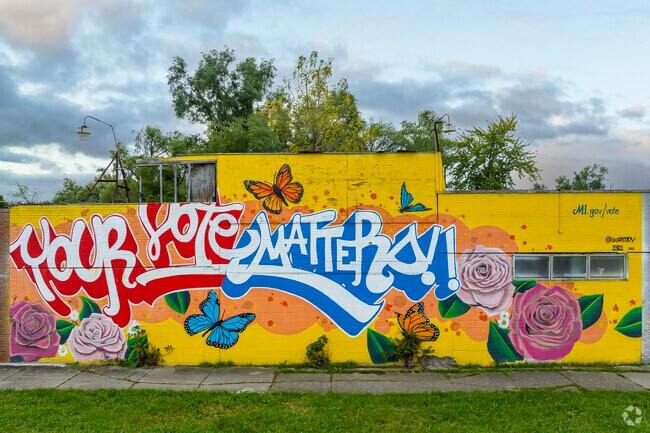 Many buildings in Weatherby host vibrant murals to help brighten the urban landscape.