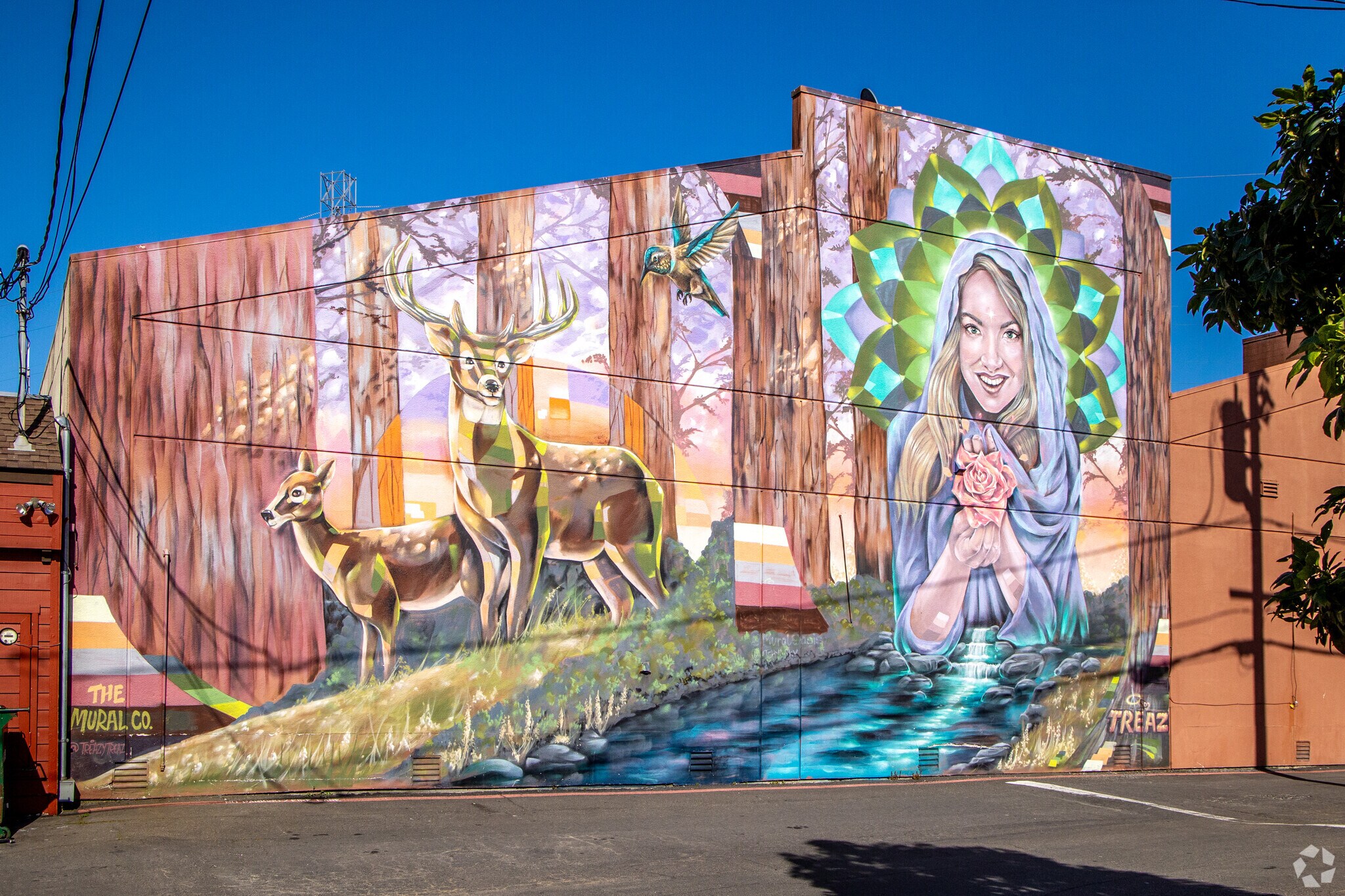 A colorful mural in Almonte brightens the day of shoppers from across the street.