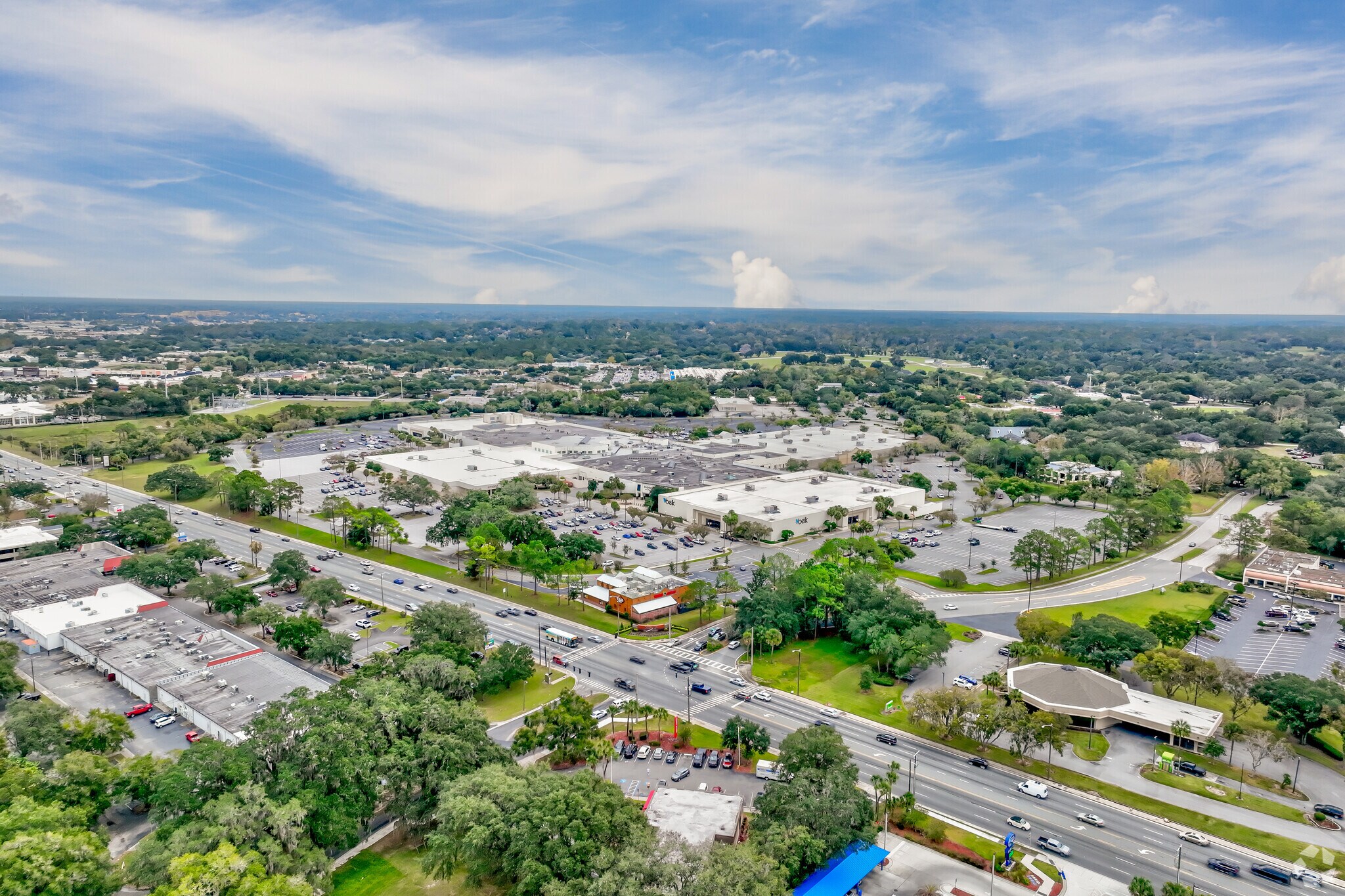 An aerial view of the Paddock Mall town center home to local retail, dining & entertainment.