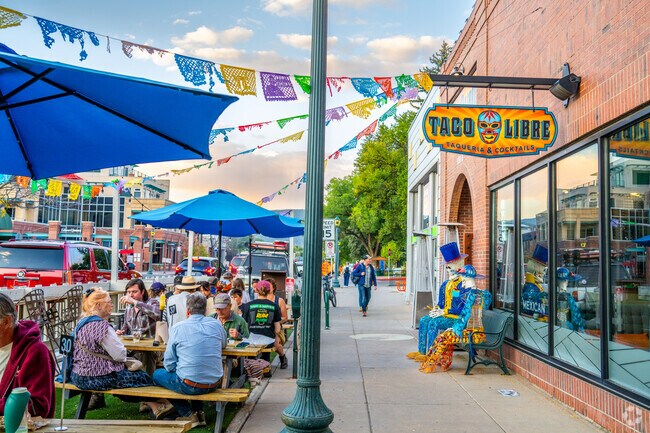 Enjoy tacos and drinks al fresco during the nice evening weather at Taco Libre.