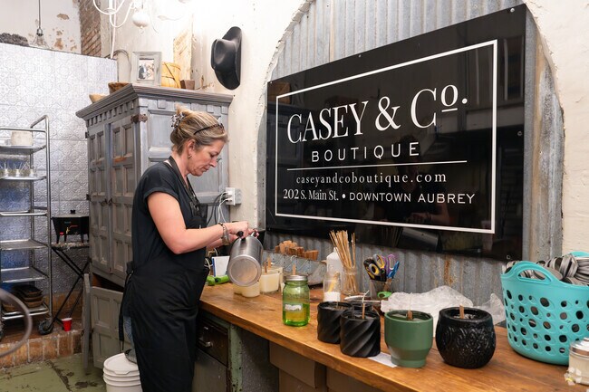 Aubrey locals can stop by Casey & Co for hand poured candles, clothing and more.
