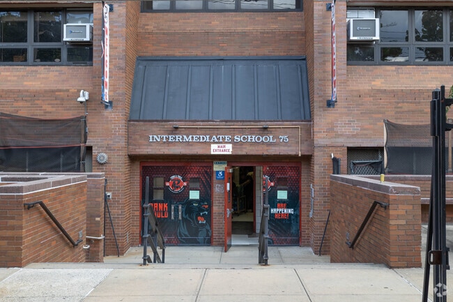 Currently the facade at IS 75 in Staten Island is being renovated.