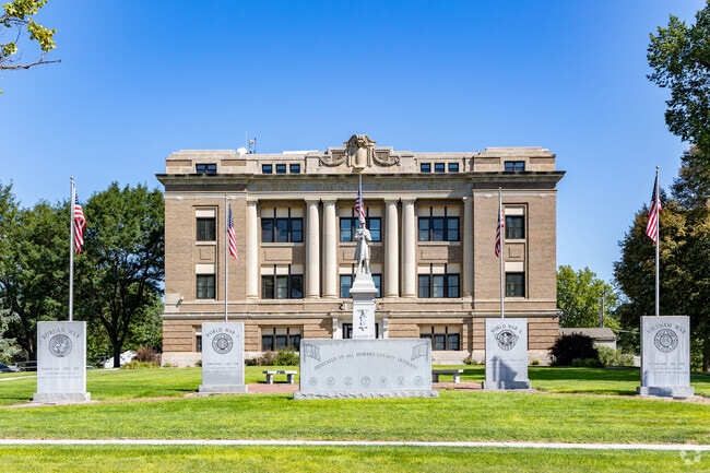 The Howard County Court House, situated in downtown St. Paul, is known for its Classical Revival Style architecture and monuments dedicated to veterans.