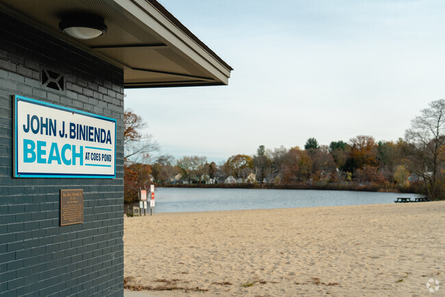 John J. Binienda Beach is a great place for families to enjoy the water of Coes Pond.