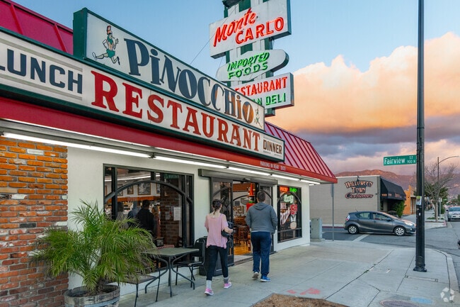 Enjoy a slice of pizza and Italian groceries at Pinoccho's and Monte Carlo.