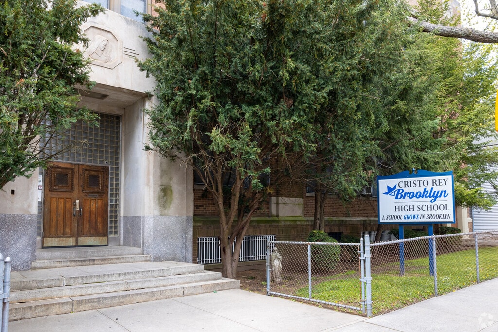 Cristo Rey Brooklyn High School, East Flatbush has lots trees out front.