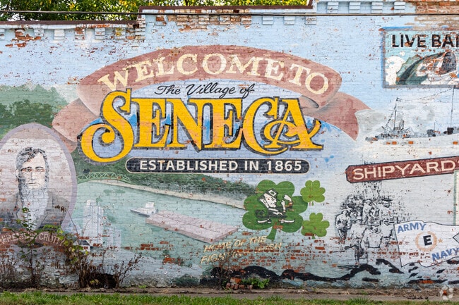 The village of Seneca mural celebrates local history and the town’s roots along the Illinois River.