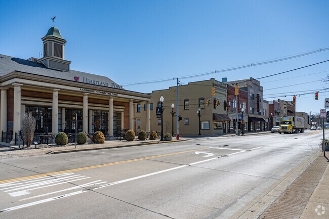 Route 57 turns into Orrville's Main Street which is home to the the city's public amenities, shops, and restaurants.