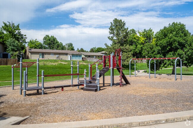 The playground and swing set at Miramonte Park in Broomfield, Colorado.