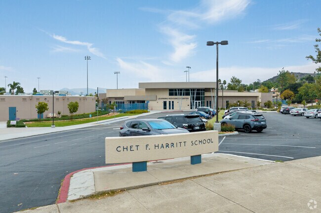 A view from the parking lot at Chet F. Harritt Elementary School.