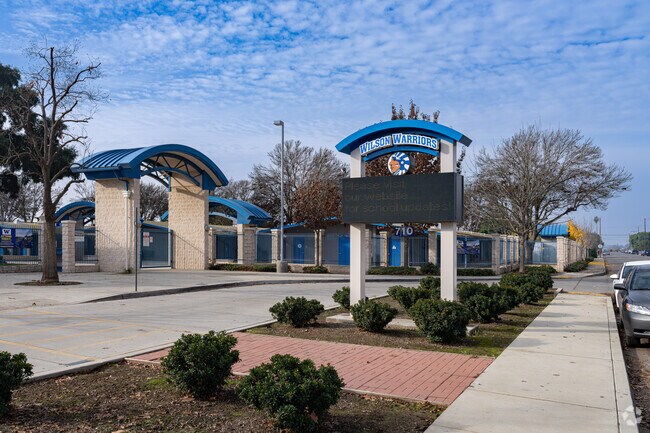 A lighted marquee greets students as they arrive at Wilson Middle School in Exeter.