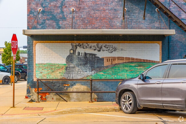 Colorful mural celebrates Crete’s railroad history.