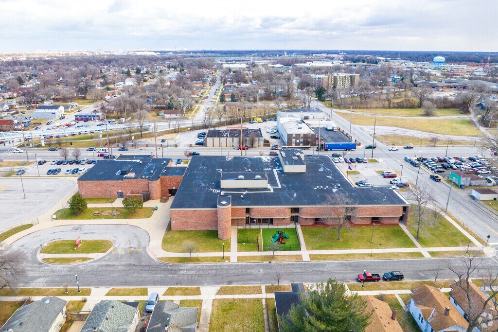 Lew Wallace Elementary School features a red brick design.