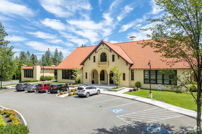 Hutton Elementary features a large brick building for its students.