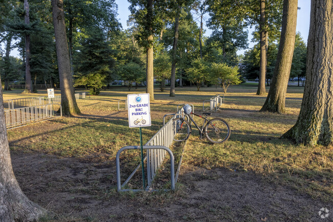 Viola L. Sickles School students who bike to school can lock their bike up on the bike rack.