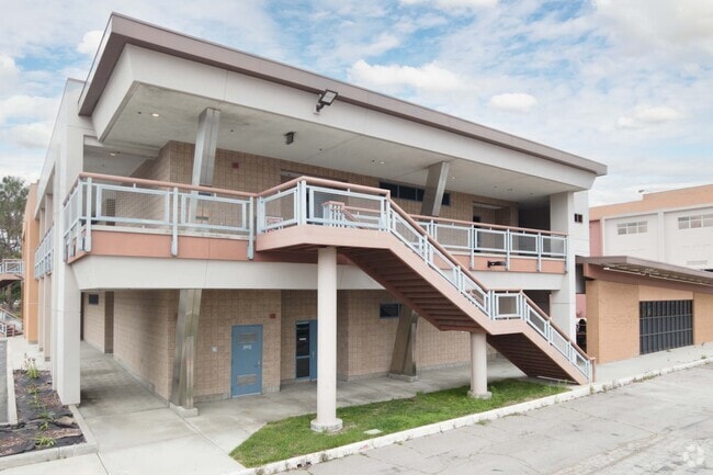 Ambassador Christian School has outdoor stairways to the second floor.